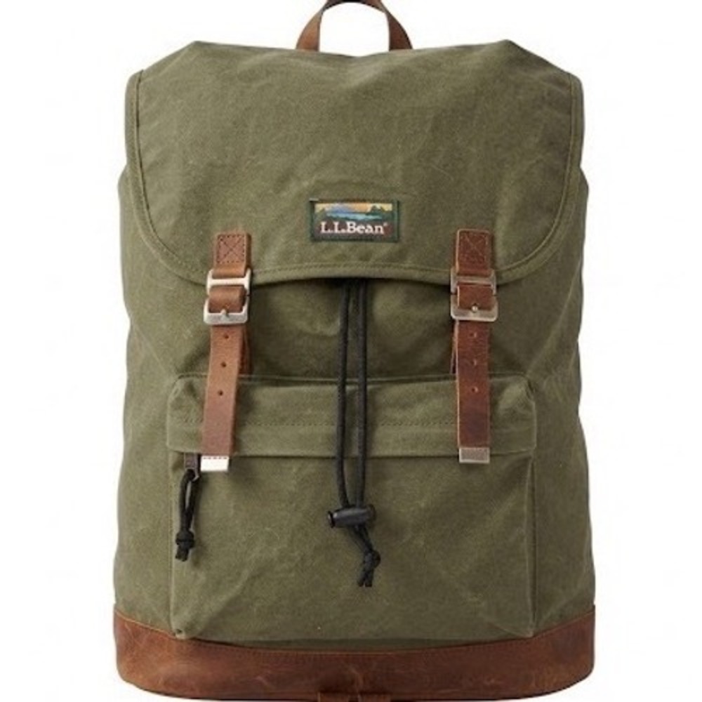 LL Bean Continental Rucksack Backpack Olive Green Brown Hiking School Bag